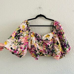 H&M Floral Puff Sleeve Crop Top